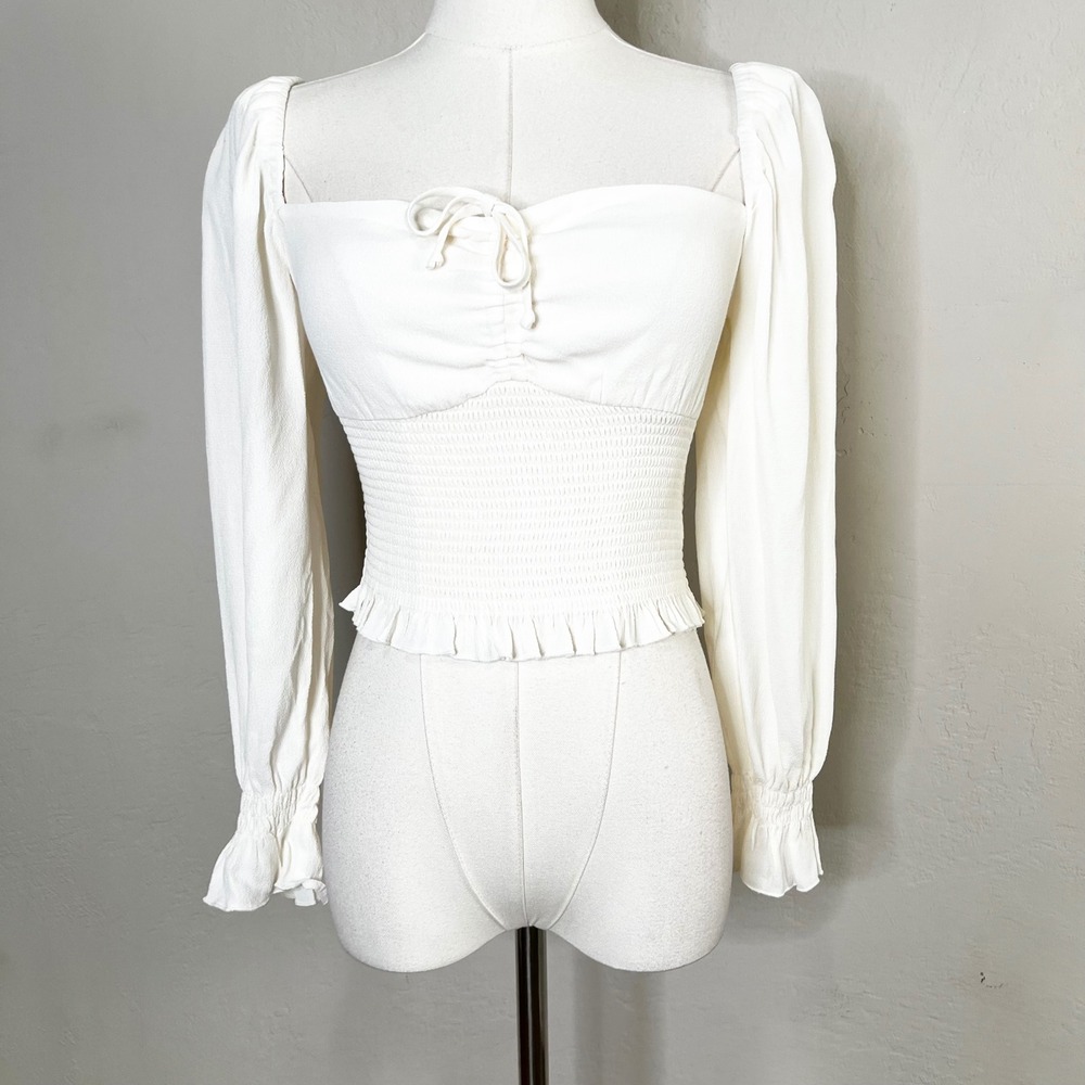 Aritzia Sunday Best‎ Sinatra XS White Sweetheart Long Sleeve Smocked Top